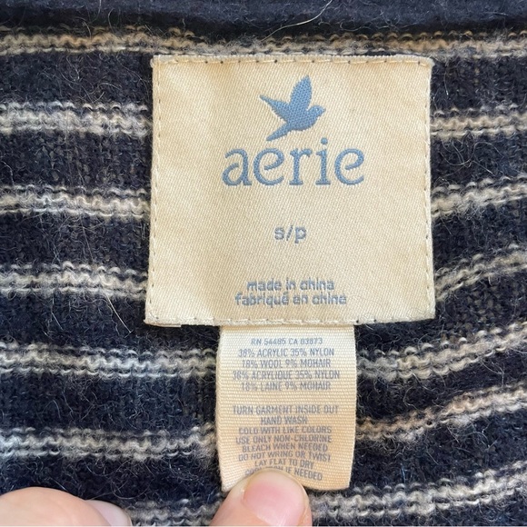 Aerie Wool Blend Long Cardigan Navy White Nautical Small Women’s Button Up Y2K - Picture 2 of 7